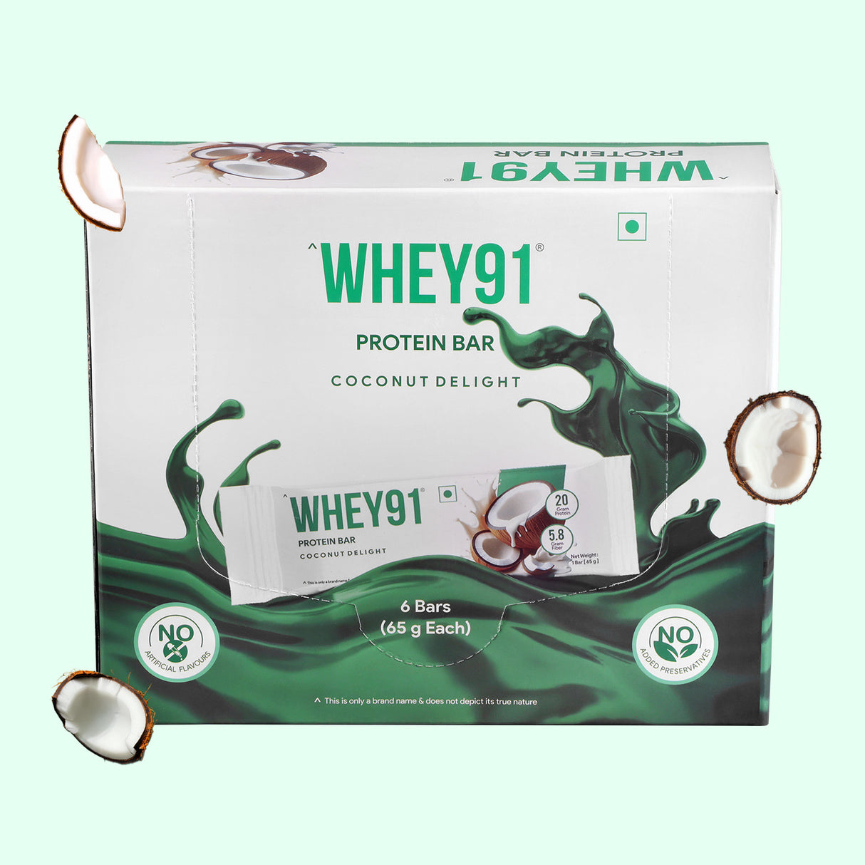 Whey91 Coconut Delight Protein Bars - 20g protein, 5.8g fibre (Pack of 6 bars)