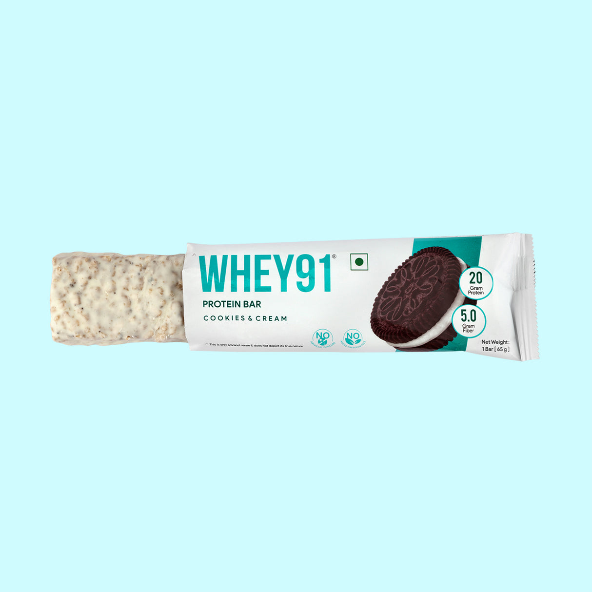 Whey91 Cookies & Cream Protein Bar, 20g Protein & 5g Fibre (Pack of 6 bars)
