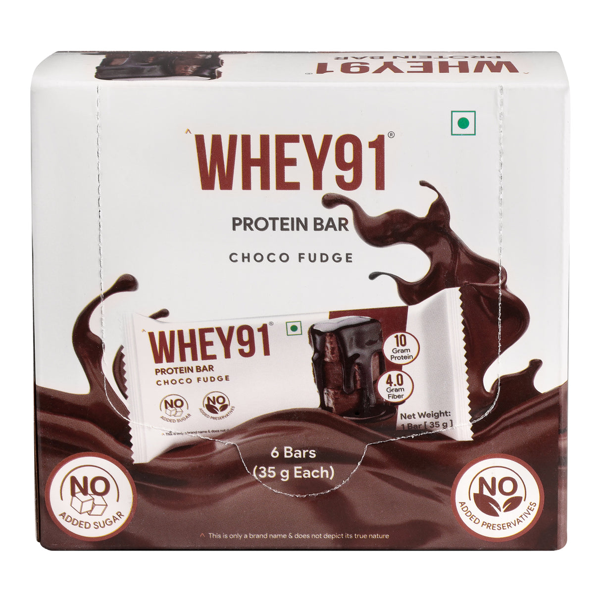 Whey91 Choco Fudge Protein Bars - 10g protein 4g fiber (Pack of 6 bars)