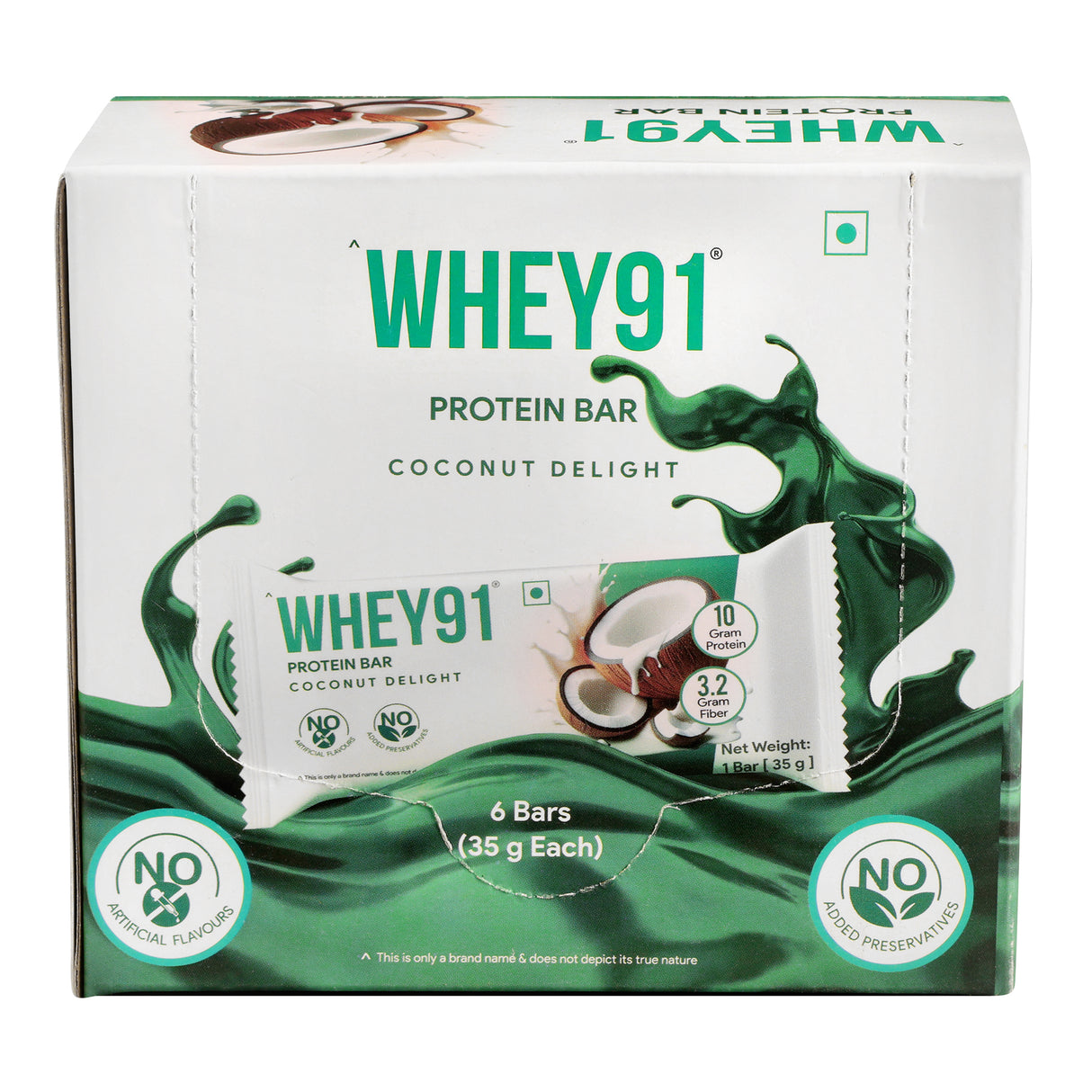 Whey91 Coconut Delight Protein Bars - 10g Protein, 3.2g Fiber (Pack of 6 bars)