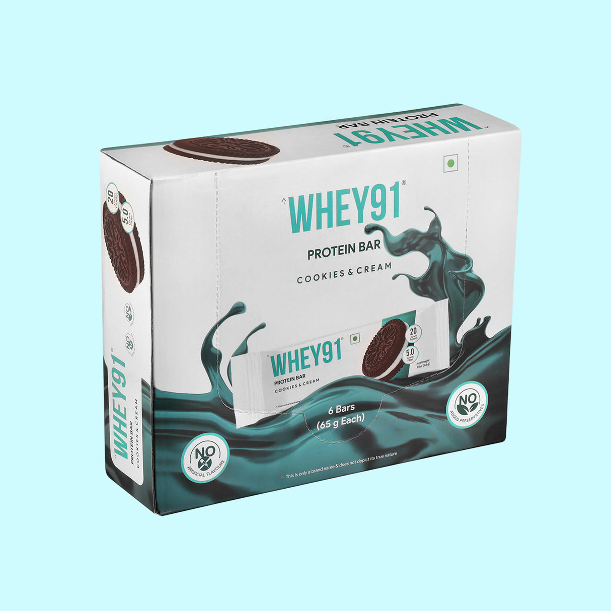 Whey91 Cookies & Cream Protein Bar, 20g Protein & 5g Fibre (Pack of 6 bars)