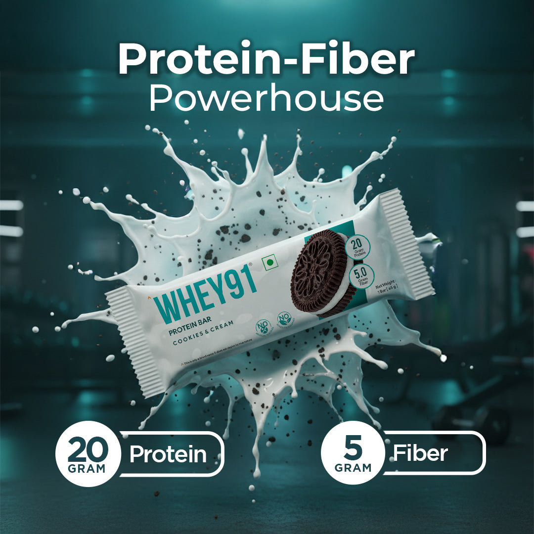 Whey91 Cookies & Cream Protein Bar, 20g Protein & 5g Fibre (Pack of 6 bars)