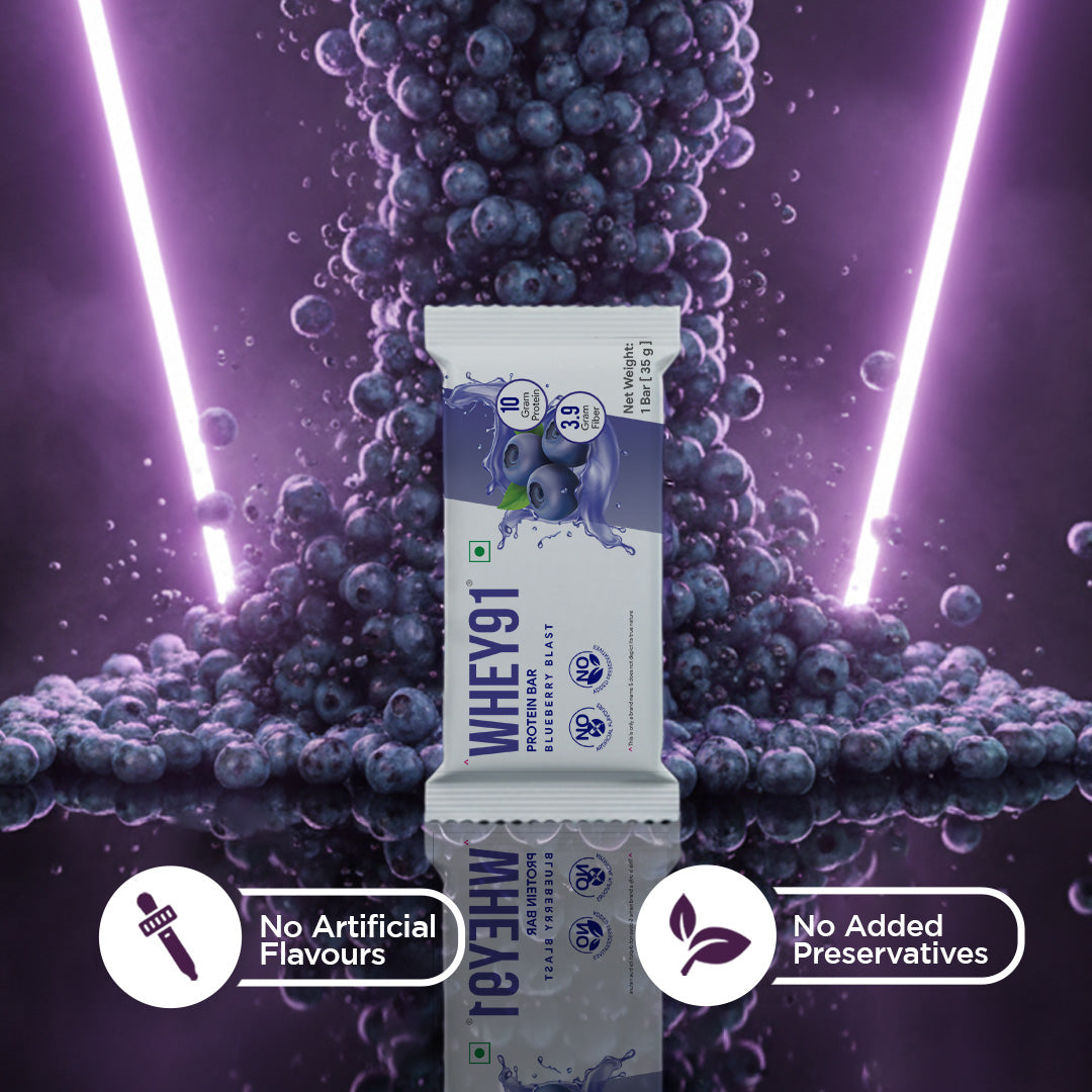 Whey91 Blueberry Blast Protein Bars - 10g protein, 3.9g fiber (Pack of 6 bars)