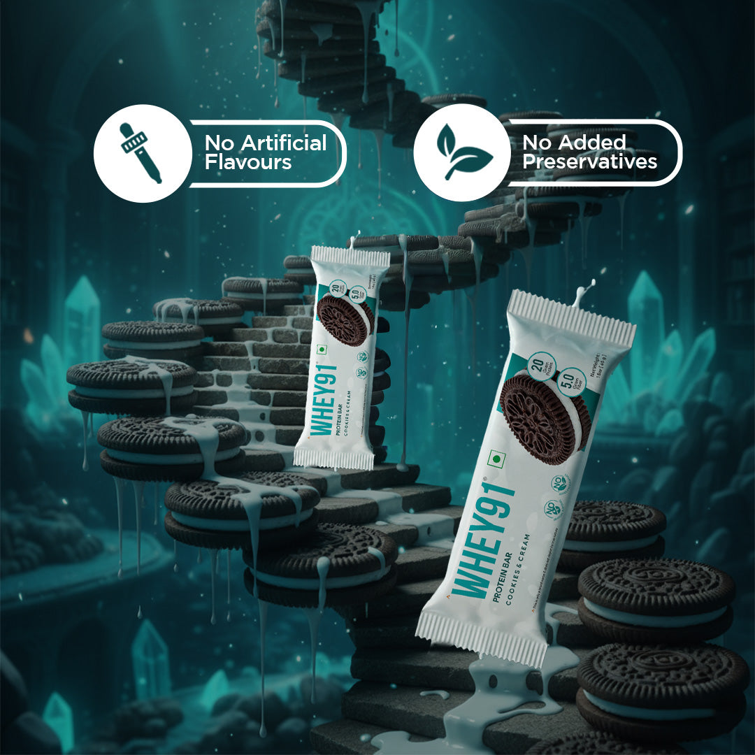 Whey91 Cookies & Cream Protein Bar, 20g Protein & 5g Fibre (Pack of 6 bars)