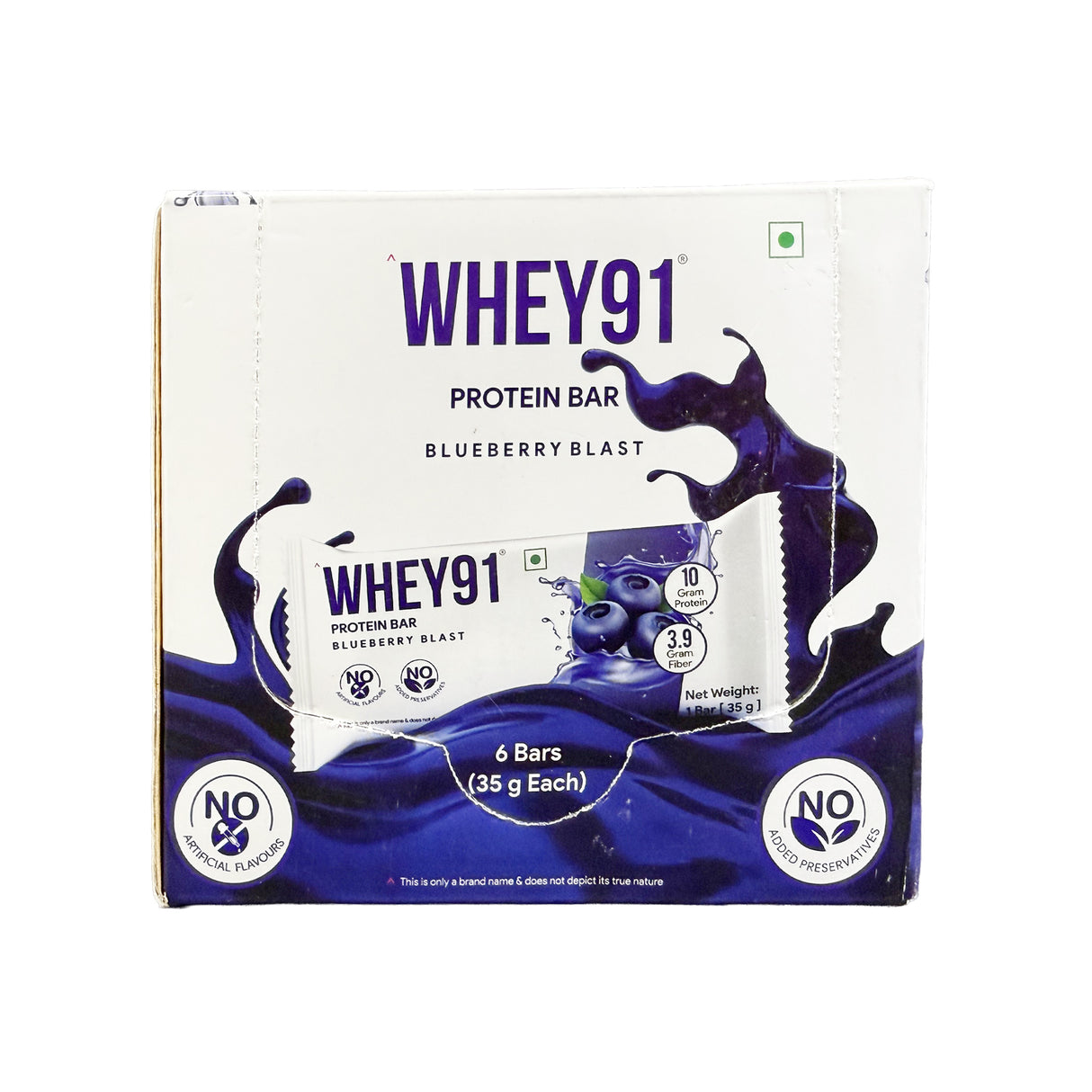 Whey91 Blueberry Blast Protein Bars - 10g protein, 3.9g fiber (Pack of 6 bars)