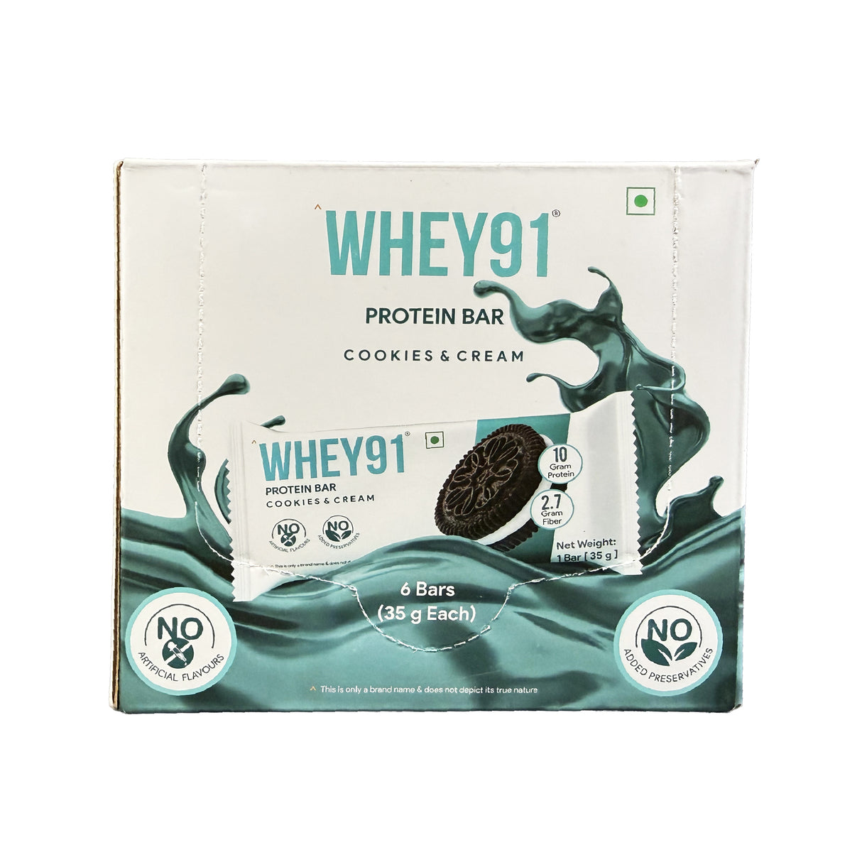 Whey91 Cookies & Cream Protein Bar, 10g Protein & 2.7g Fiber (Pack of 6 bars)