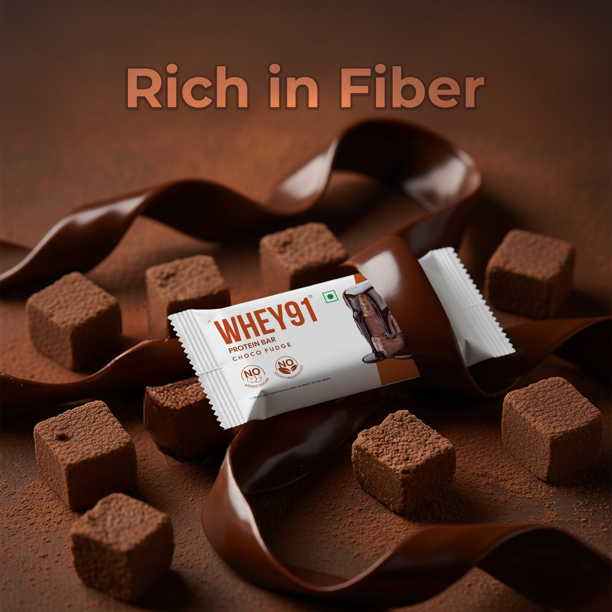 Whey91 Choco Fudge Protein Bars - 10g protein 4g fiber (Pack of 6 bars)