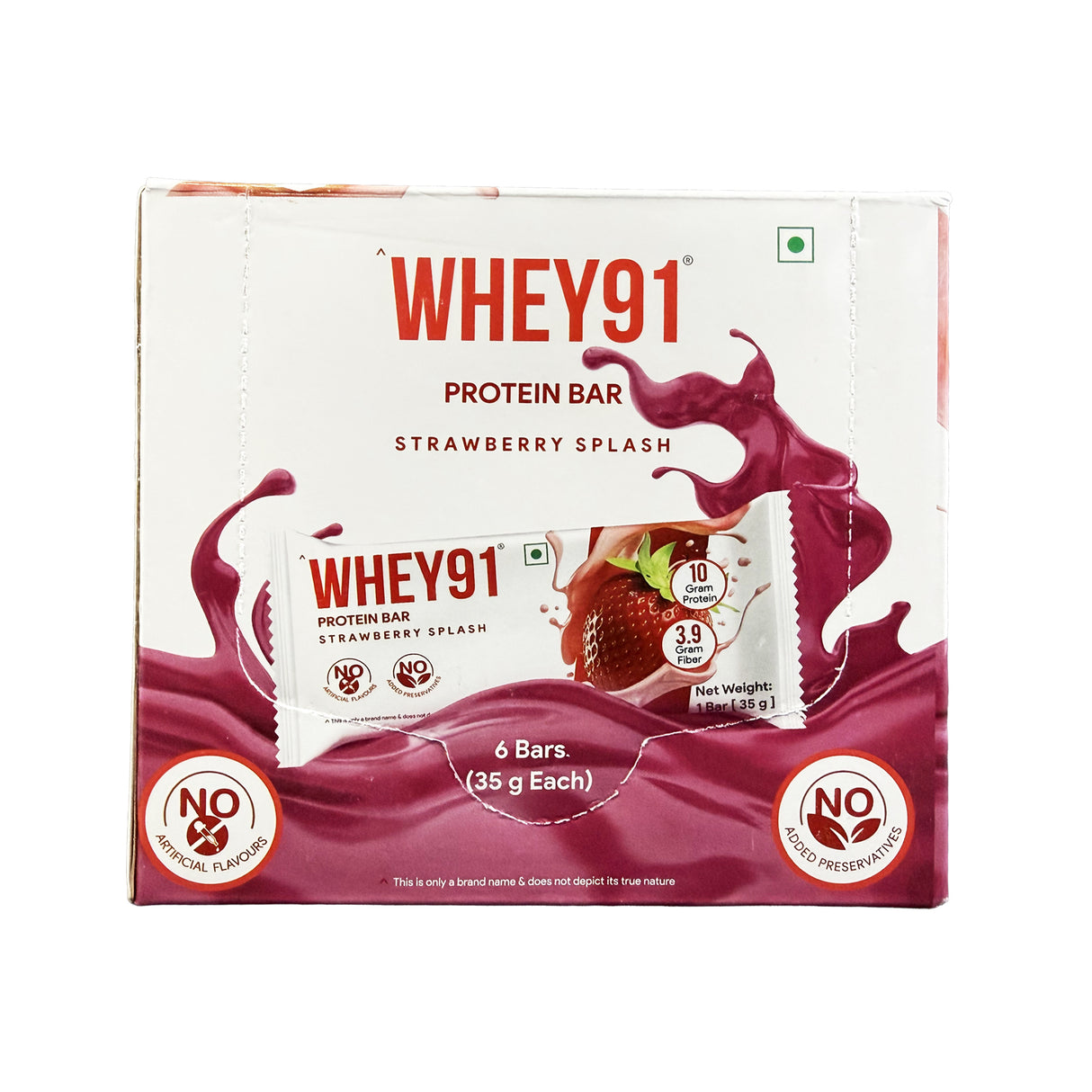 Whey91 Strawberry Splash Protein Bars - 10g Protein 3.9g Fiber (Pack of 6 bars)