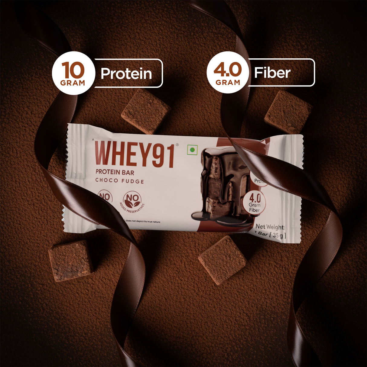 Whey91 Choco Fudge Protein Bars - 10g protein 4g fiber (Pack of 6 bars)