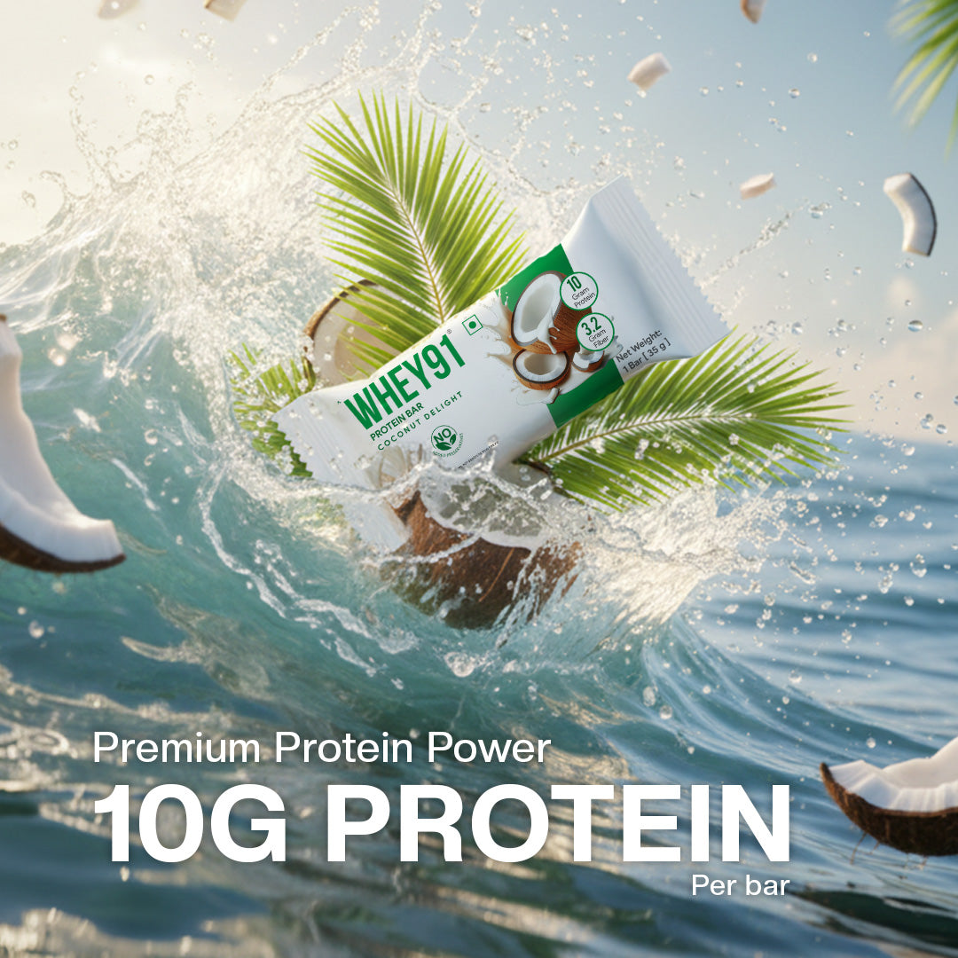 Whey91 Coconut Delight Protein Bars - 10g Protein, 3.2g Fiber (Pack of 6 bars)
