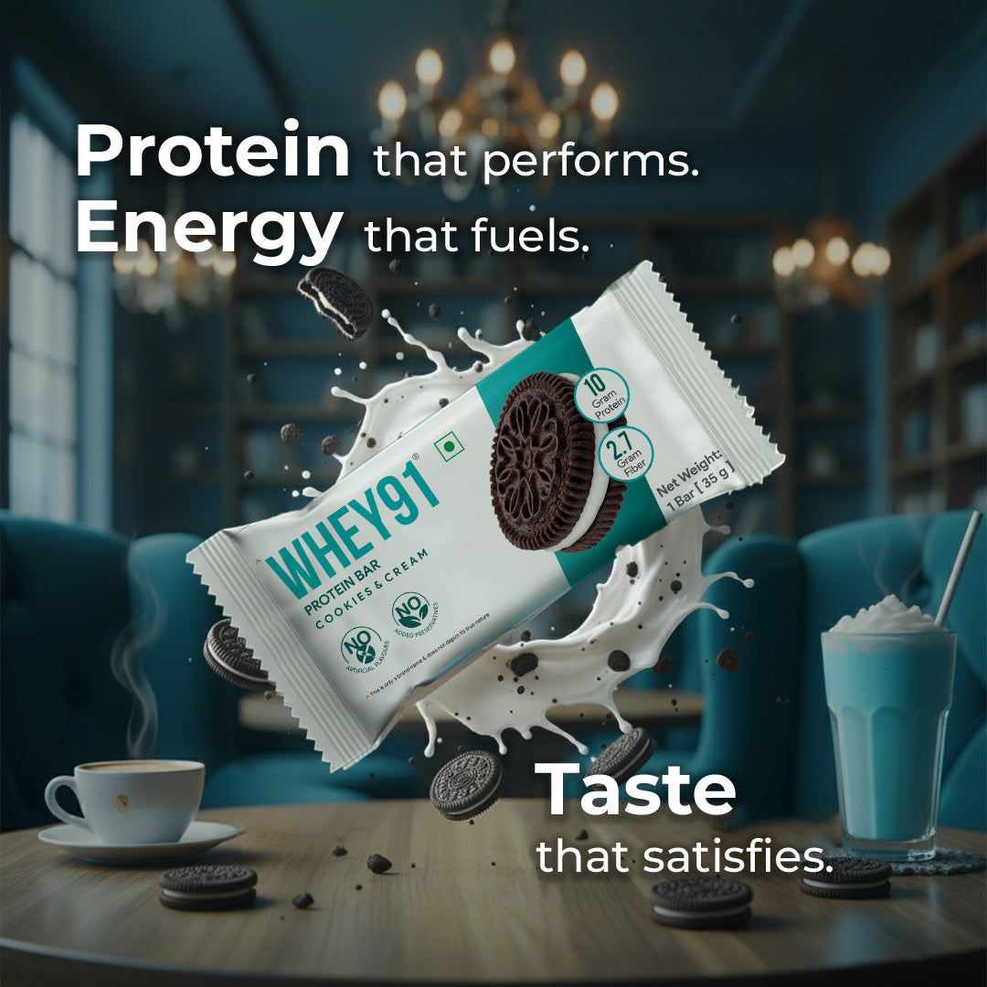 Whey91 Cookies & Cream Protein Bar, 10g Protein & 2.7g Fiber (Pack of 6 bars)