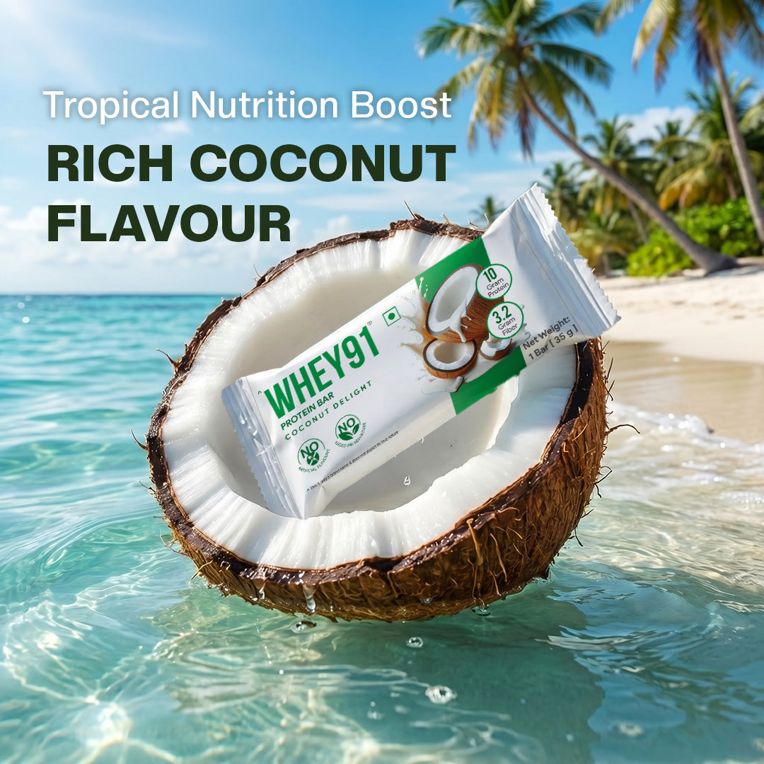 Whey91 Coconut Delight Protein Bars - 10g Protein, 3.2g Fiber (Pack of 6 bars)