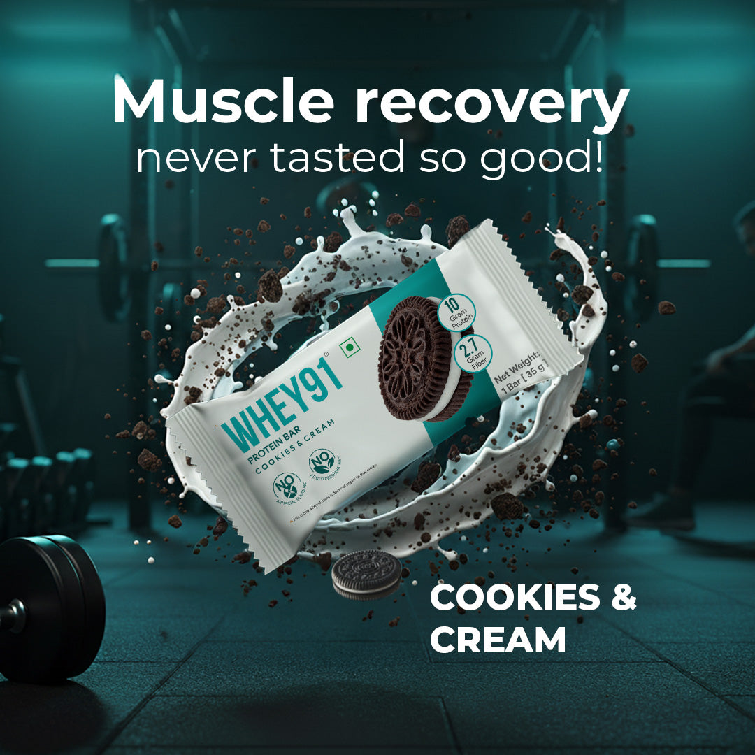Whey91 Cookies & Cream Protein Bar, 10g Protein & 2.7g Fiber (Pack of 6 bars)