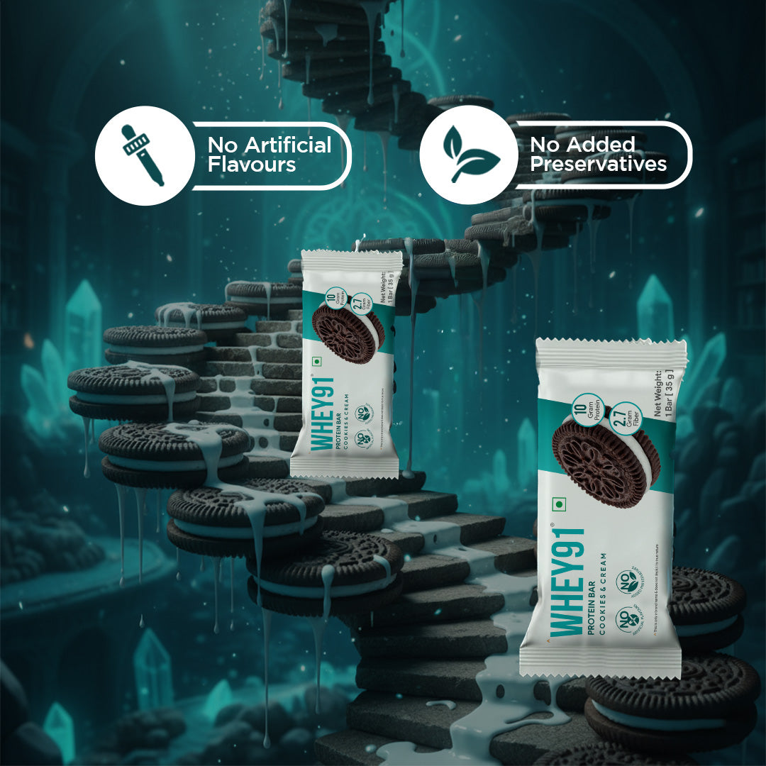 Whey91 Cookies & Cream Protein Bar, 10g Protein & 2.7g Fiber (Pack of 6 bars)
