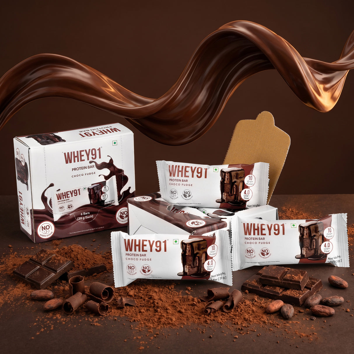 Whey91 Choco Fudge Protein Bars - 10g protein 4g fiber (Pack of 6 bars)