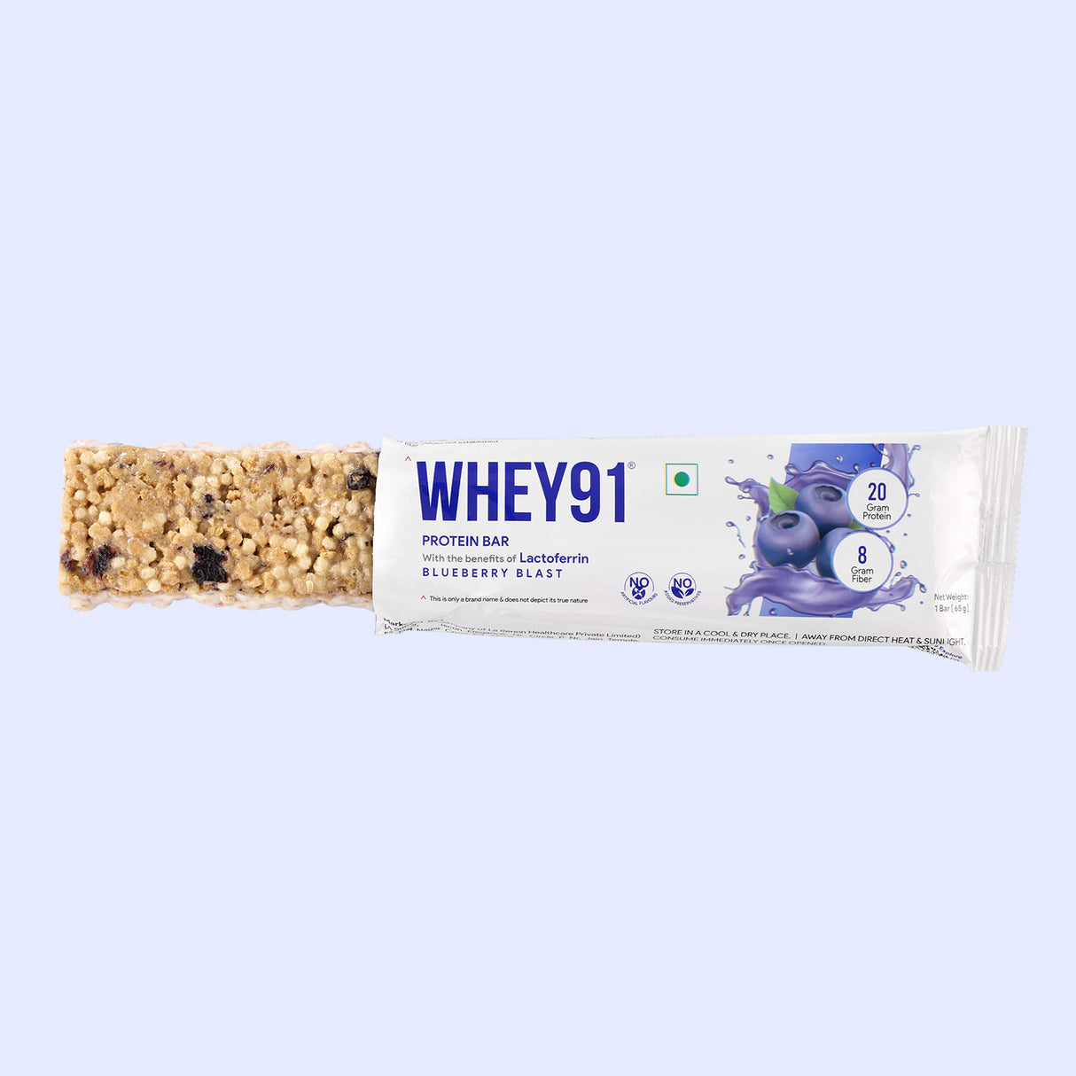 Whey91 Blueberry Blast Protein Bars - 20g protein, 8g fibre (Pack of 6 bars)