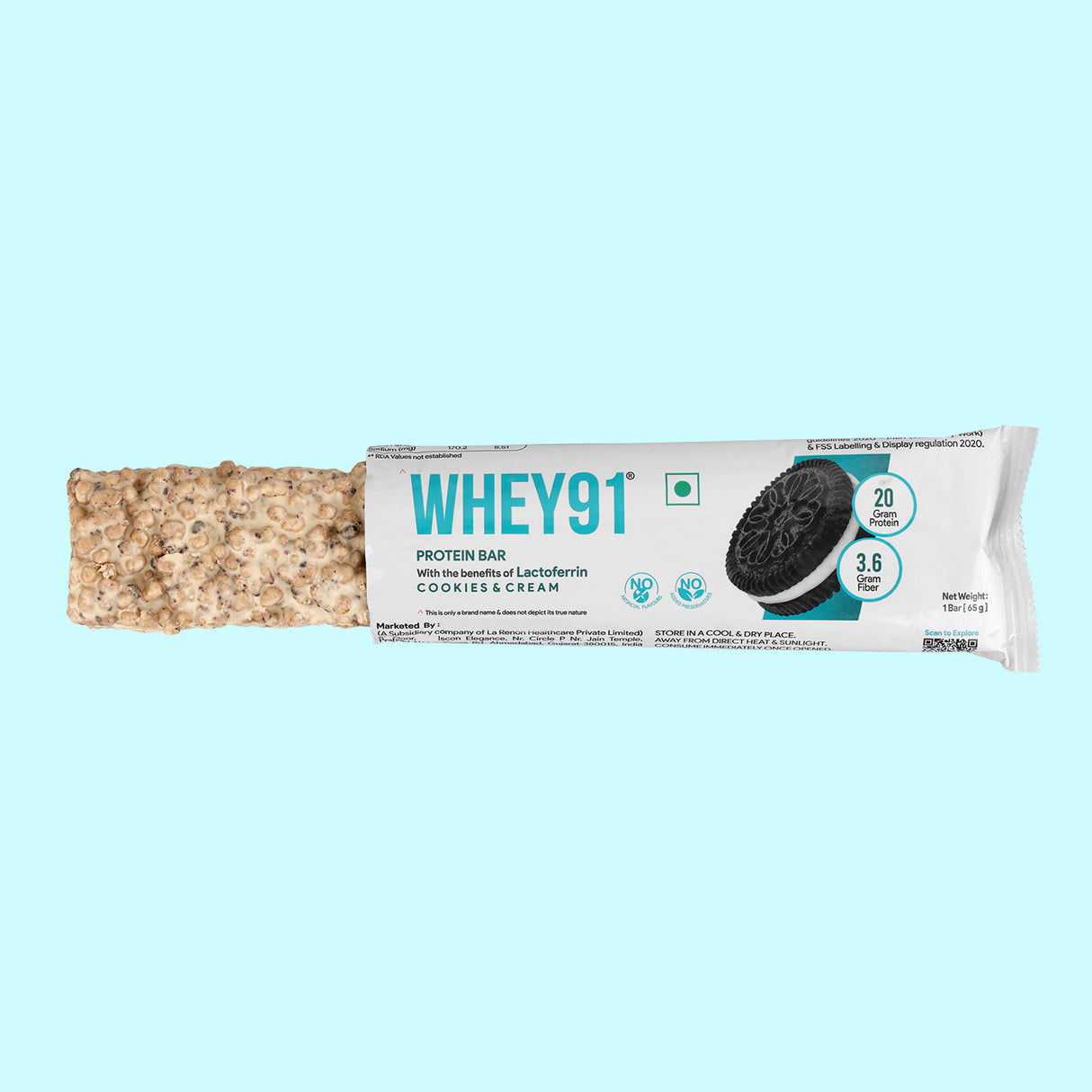 Whey91 Cookies & Cream Protein Bar, 20g Protein & 3.6g Fibre  (Pack of 6 bars)