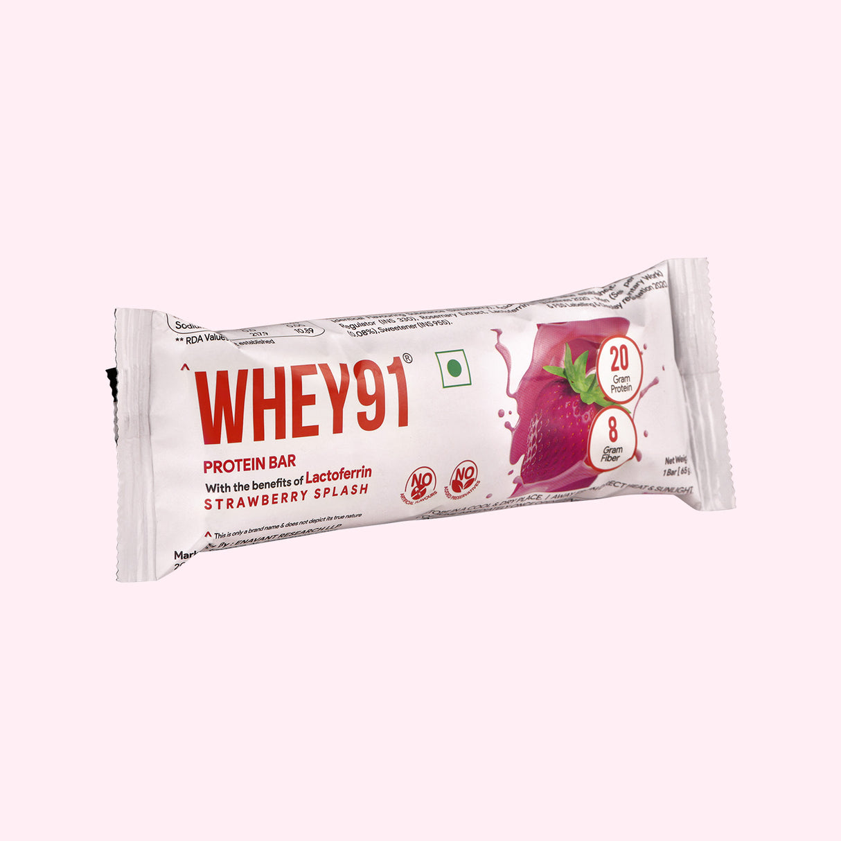 Whey91 Strawberry Splash Protein Bars - 20g Protein 8g Fibre (Pack of 6 bars)