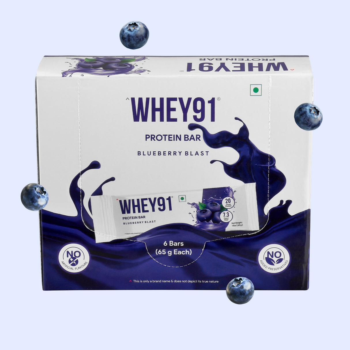 Whey91 Blueberry Blast Protein Bars - 20g protein, 7.3g fibre (Pack of 6 bars)