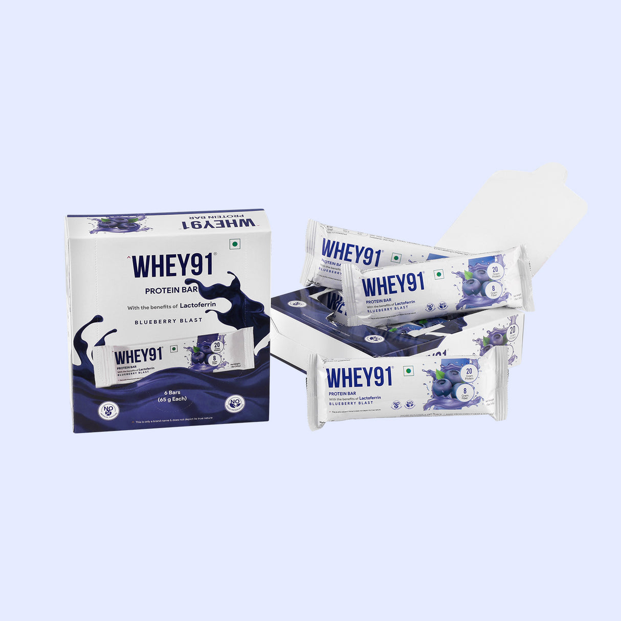 Whey91 Blueberry Blast Protein Bars - 20g protein, 8g fibre (Pack of 6 bars)