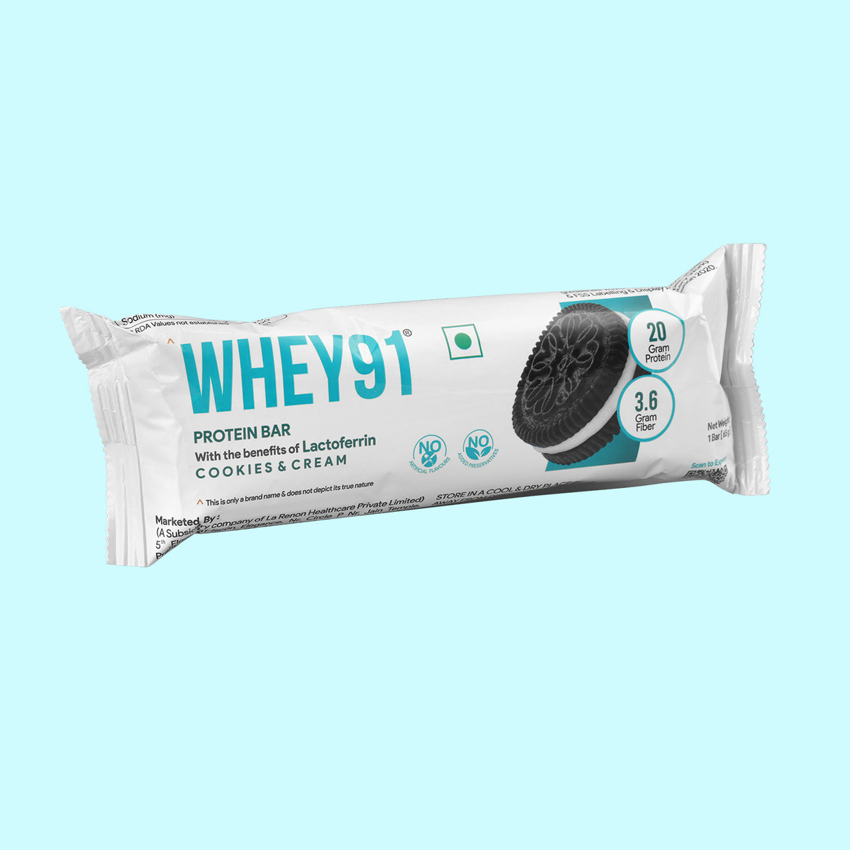 Whey91 Cookies & Cream Protein Bar, 20g Protein & 3.6g Fibre  (Pack of 6 bars)