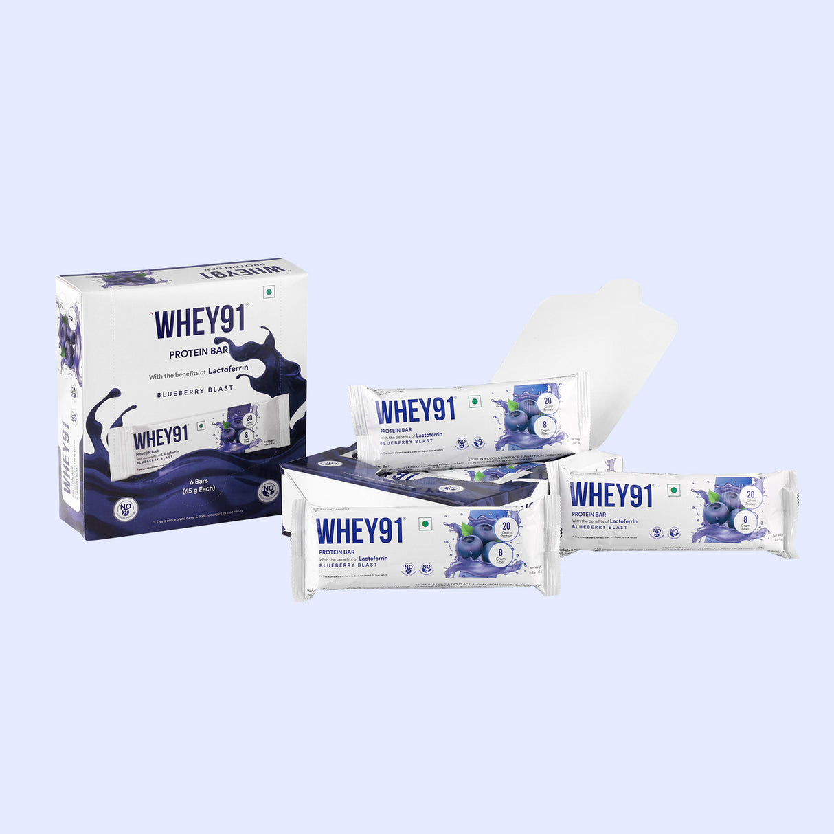 Whey91 Blueberry Blast Protein Bars - 20g protein, 8g fibre (Pack of 6 bars)