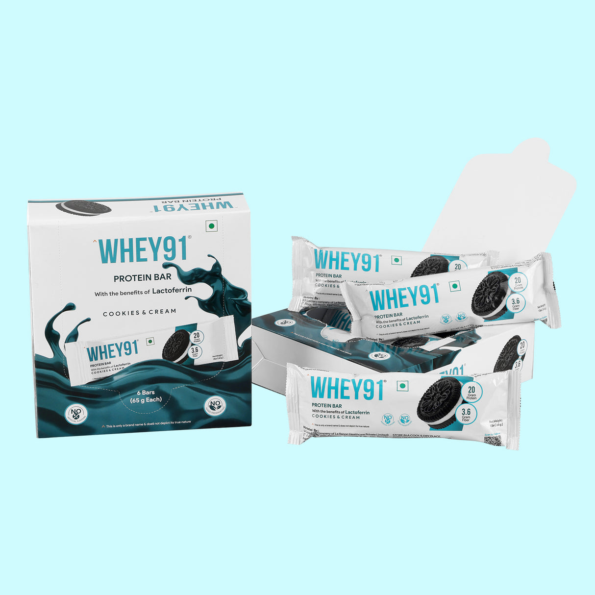 Whey91 Cookies & Cream Protein Bar, 20g Protein & 3.6g Fibre  (Pack of 6 bars)