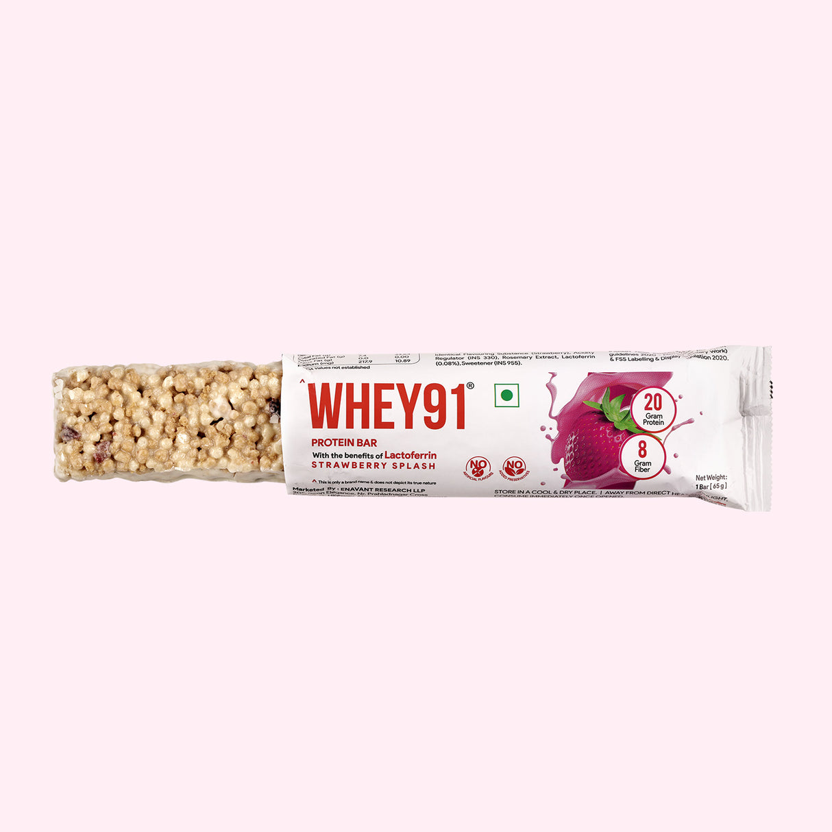 Whey91 Strawberry Splash Protein Bars - 20g Protein 8g Fibre (Pack of 6 bars)