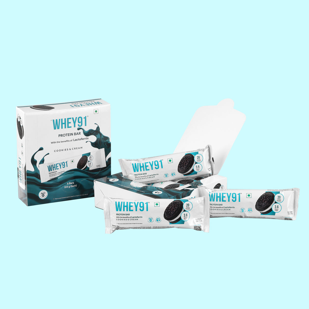 Whey91 Cookies & Cream Protein Bar, 20g Protein & 3.6g Fibre  (Pack of 6 bars)