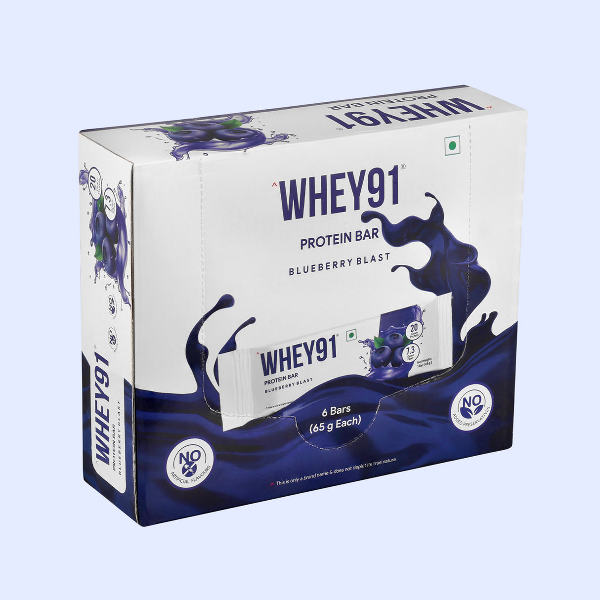 Whey91 Blueberry Blast Protein Bars - 20g protein, 7.3g fibre (Pack of 6 bars)
