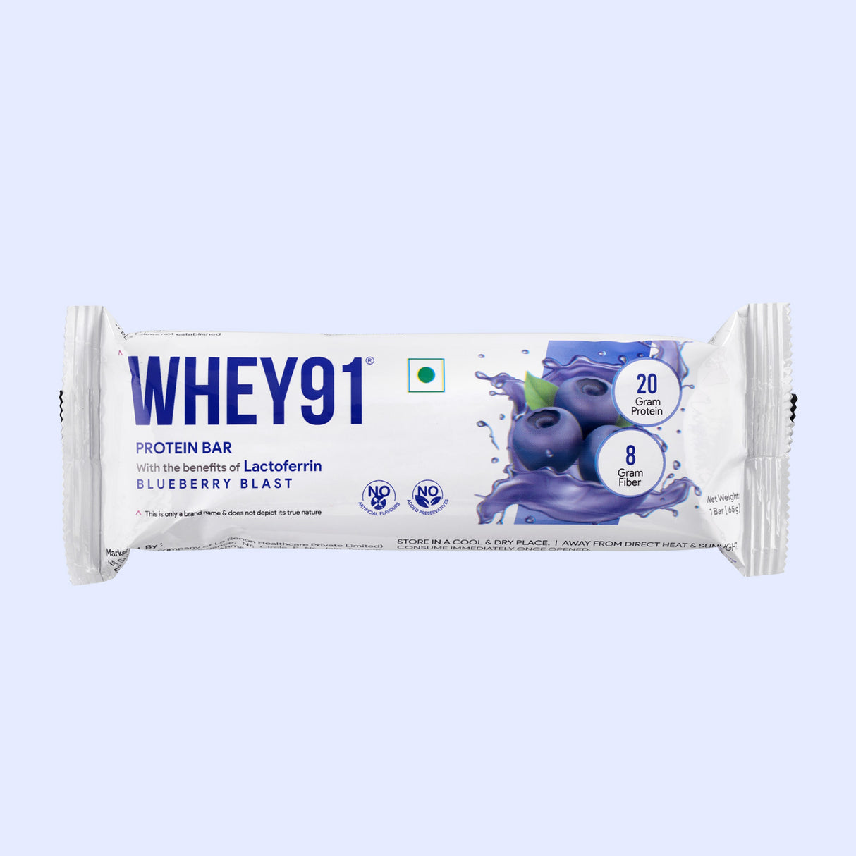 Whey91 Blueberry Blast Protein Bars - 20g protein, 8g fibre (Pack of 6 bars)