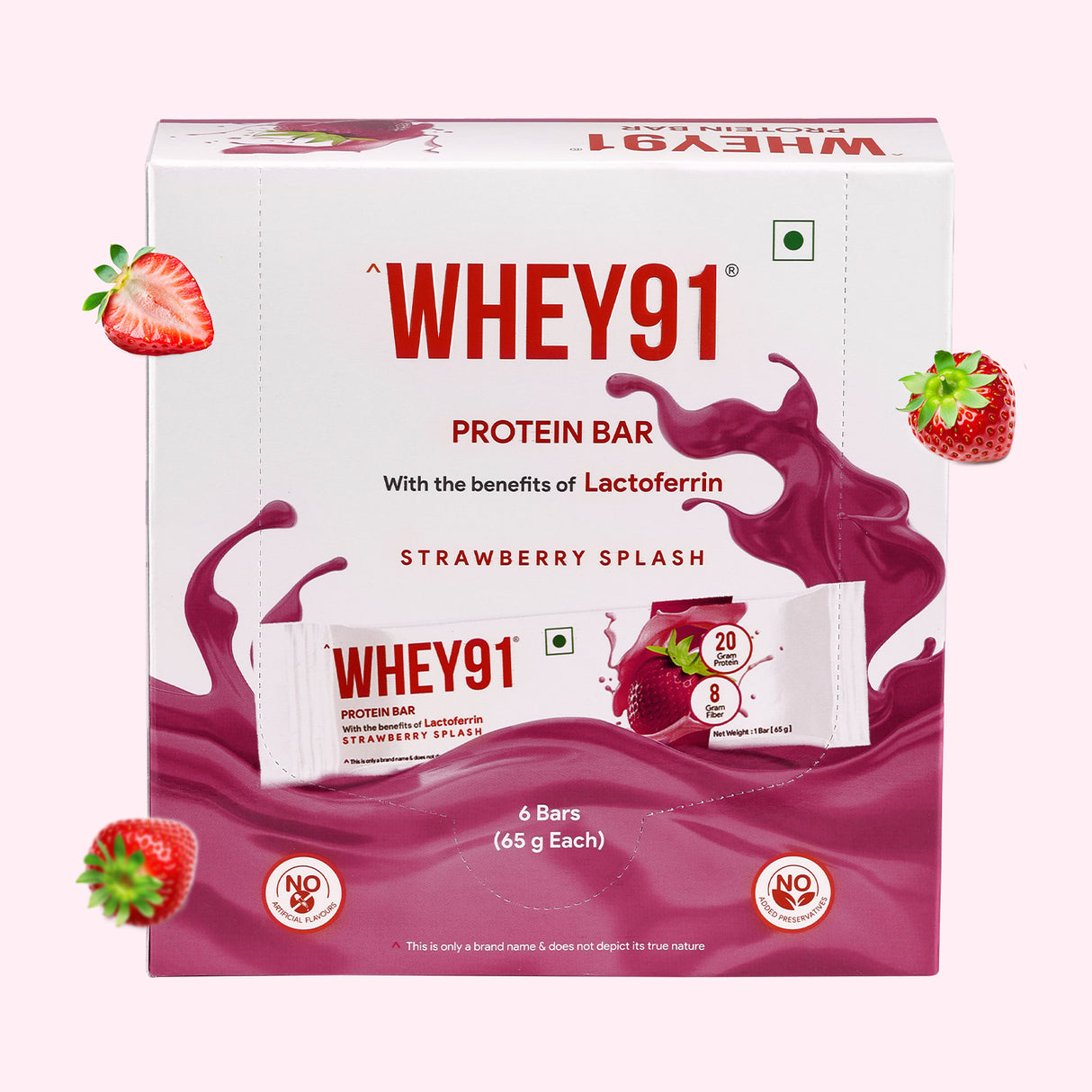 Whey91 Strawberry Splash Protein Bars - 20g Protein 8g Fibre (Pack of 6 bars)