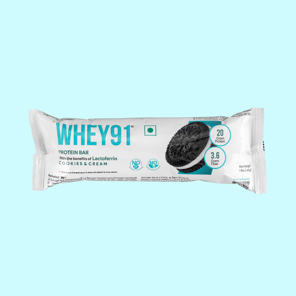 Whey91 Cookies & Cream Protein Bar, 20g Protein & 3.6g Fibre  (Pack of 6 bars)