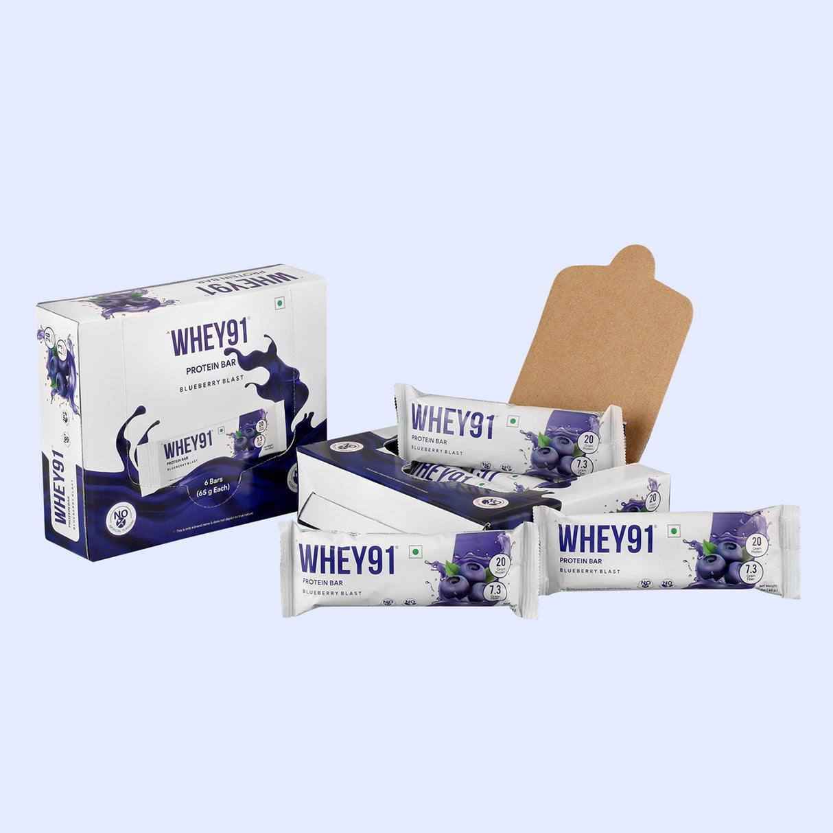 Whey91 Blueberry Blast Protein Bars - 20g protein, 7.3g fibre (Pack of 6 bars)
