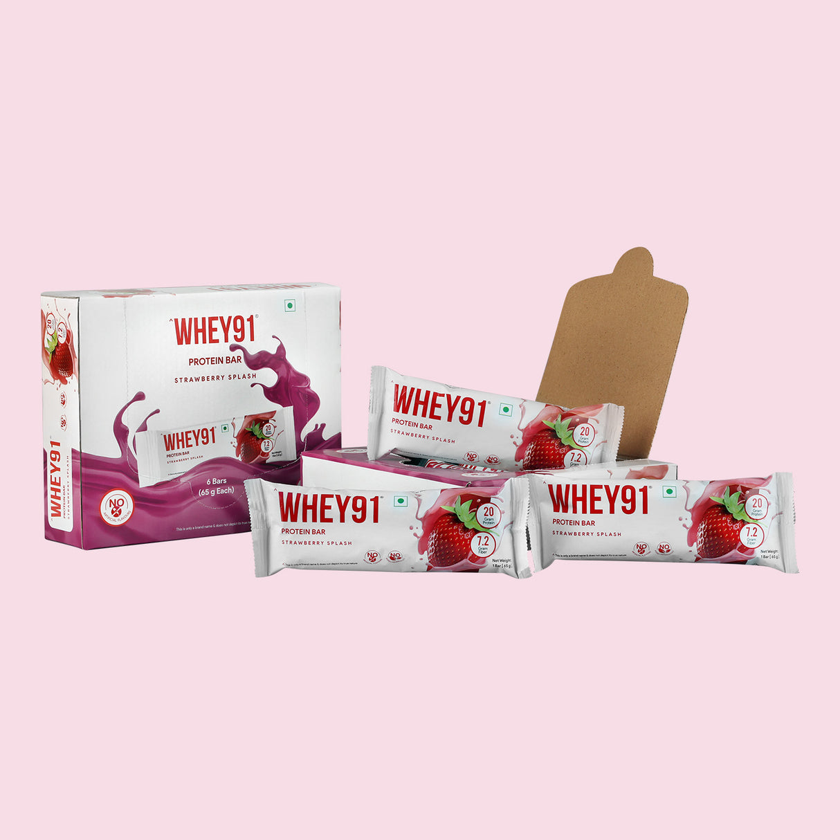 Whey91 Strawberry Splash Protein Bars - 20g Protein 7.2g Fibre (Pack of 6 bars)