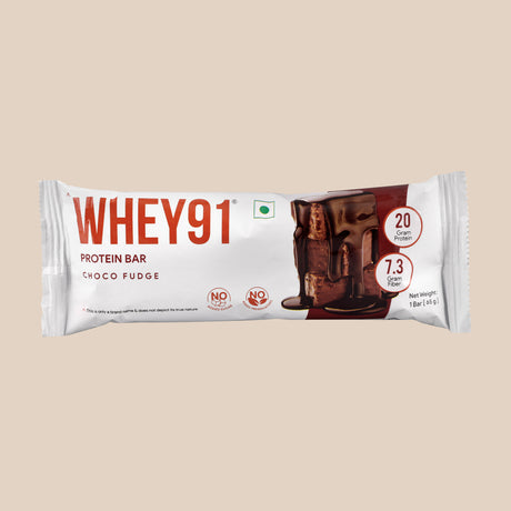 Whey91 Choco Fudge Protein Bars - 20g Protein 7.3 g Fibre (Pack of 6 bars)