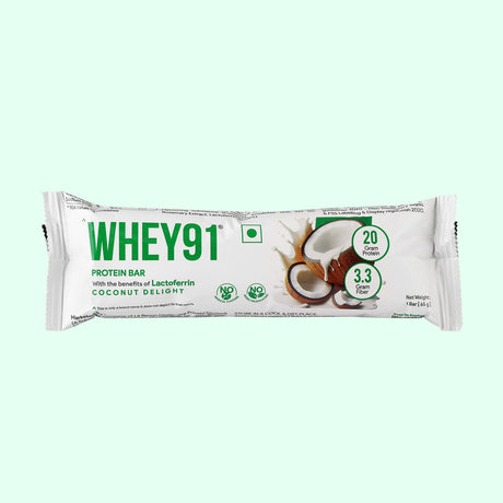 Whey91 Coconut Delight Protein Bars - 20g protein, 3.3g fibre (Pack of 6 bars)