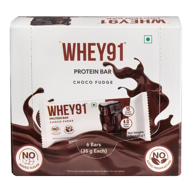 Whey91 Choco Fudge Protein Bars - 10g protein 4g fiber (Pack of 6 bars)