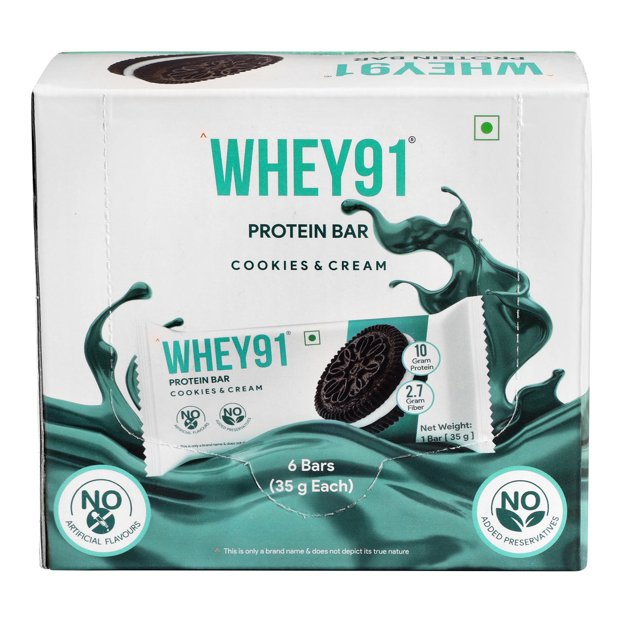Whey91 Cookies & Cream Protein Bar, 10g Protein & 2.7g Fiber (Pack of 6 bars)