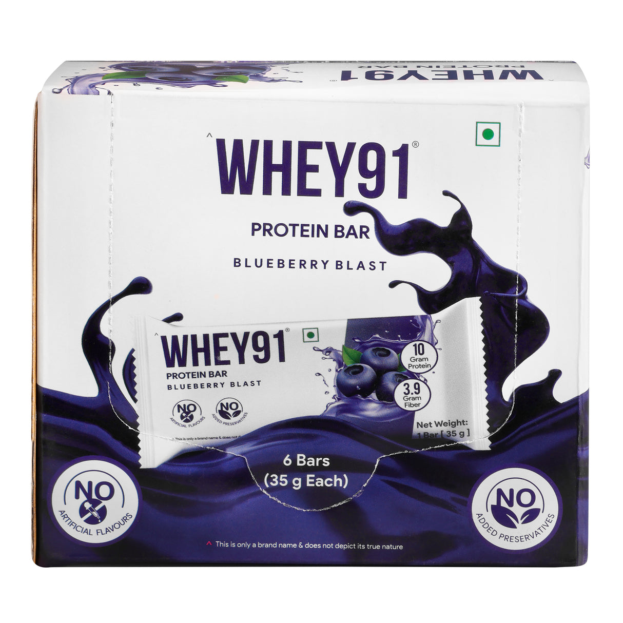 Whey91 Blueberry Blast Protein Bars - 10g protein, 3.9g fiber (Pack of 6 bars)