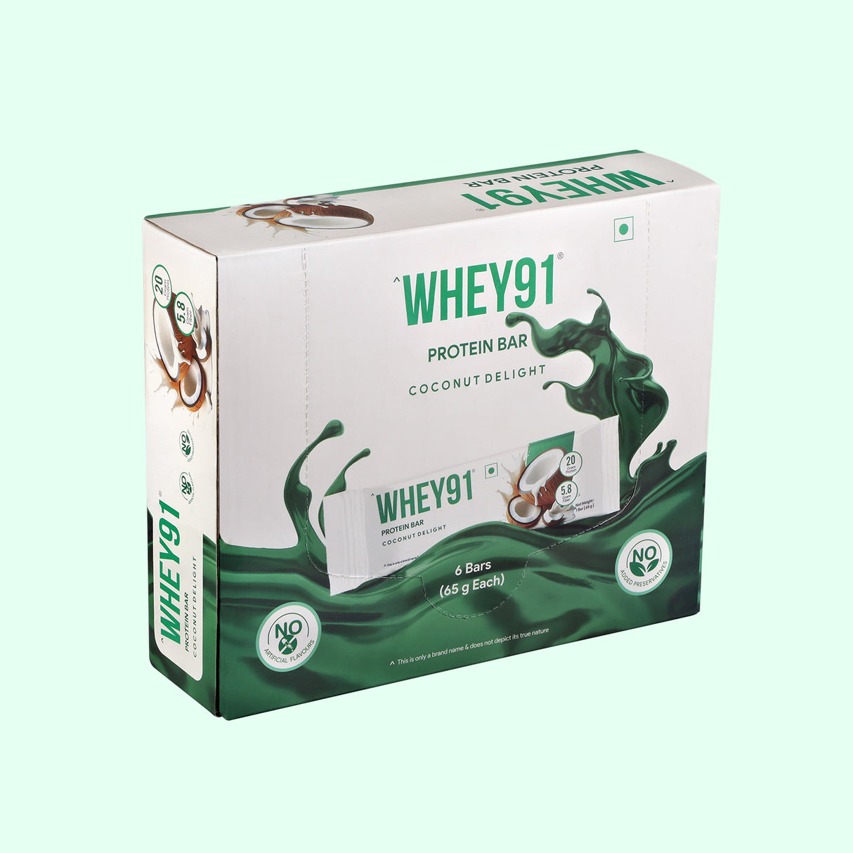 Whey91 Coconut Delight Protein Bars - 20g protein, 5.8g fibre (Pack of 6 bars)