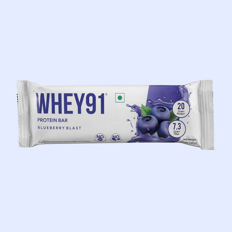 Whey91 Blueberry Blast Protein Bars - 20g protein, 7.3g fibre (Pack of 6 bars)