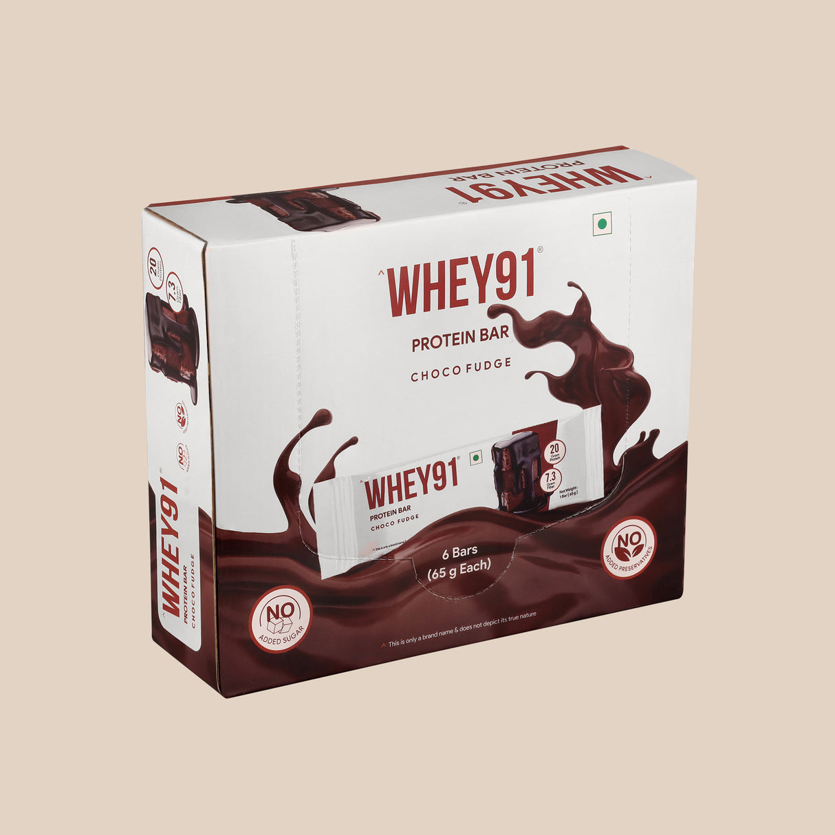 Whey91 Choco Fudge Protein Bars - 20g Protein 7.3 g Fibre (Pack of 6 bars)