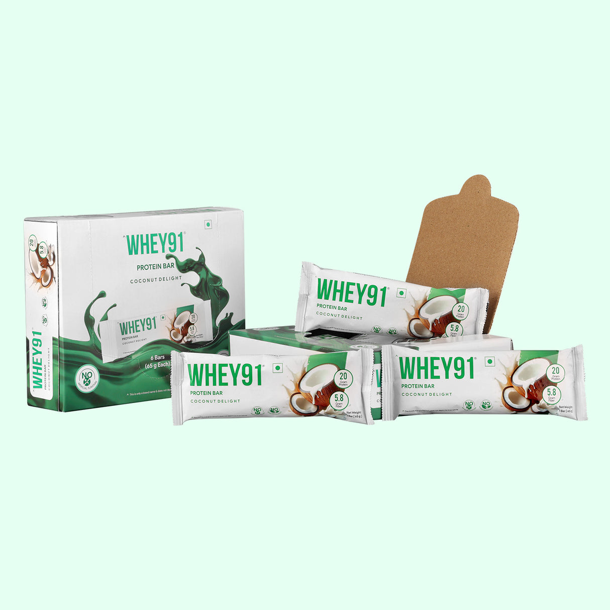 Whey91 Coconut Delight Protein Bars - 20g protein, 5.8g fibre (Pack of 6 bars)