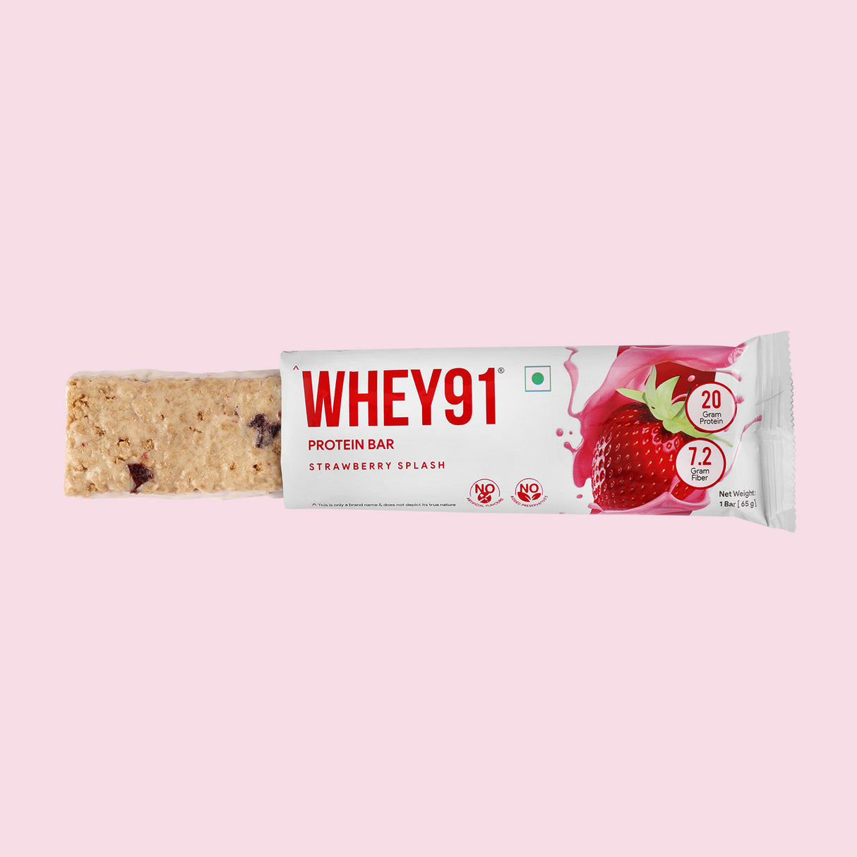 Whey91 Strawberry Splash Protein Bars - 20g Protein 7.2g Fibre (Pack of 6 bars)