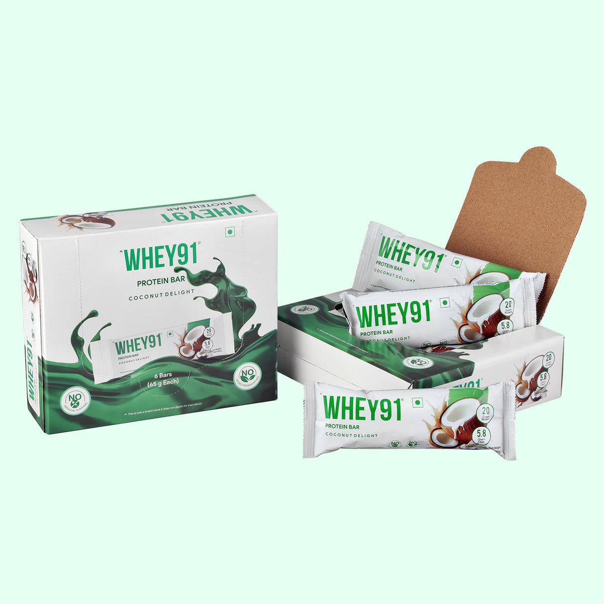 Whey91 Coconut Delight Protein Bars - 20g protein, 5.8g fibre (Pack of 6 bars)