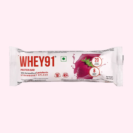 Whey91 Strawberry Splash Protein Bars - 20g Protein 8g Fibre (Pack of 6 bars)