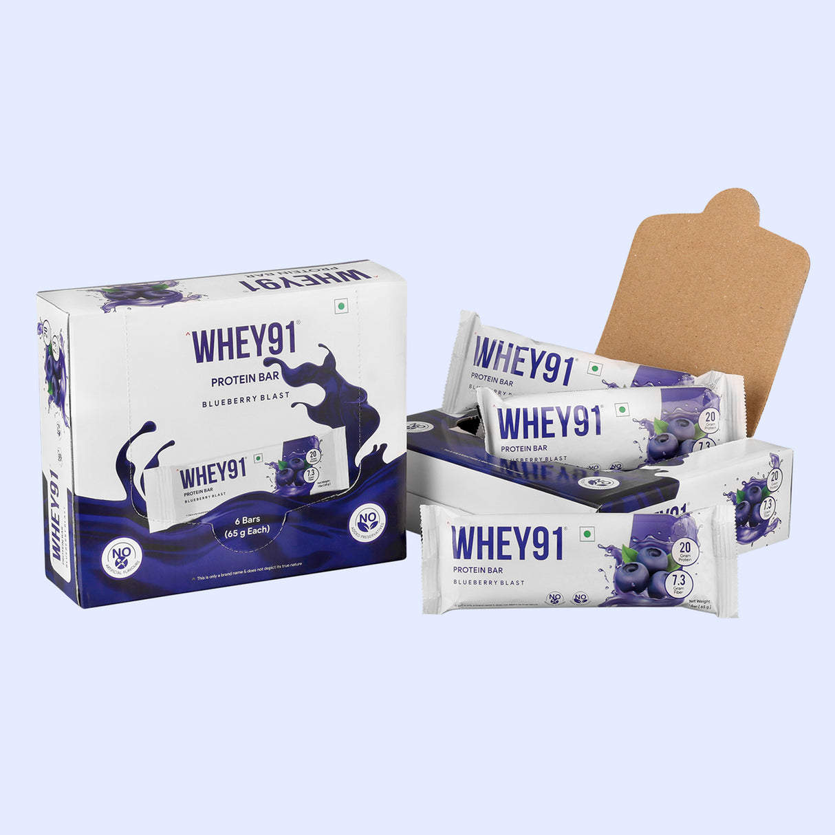 Whey91 Blueberry Blast Protein Bars - 20g protein, 7.3g fibre (Pack of 6 bars)