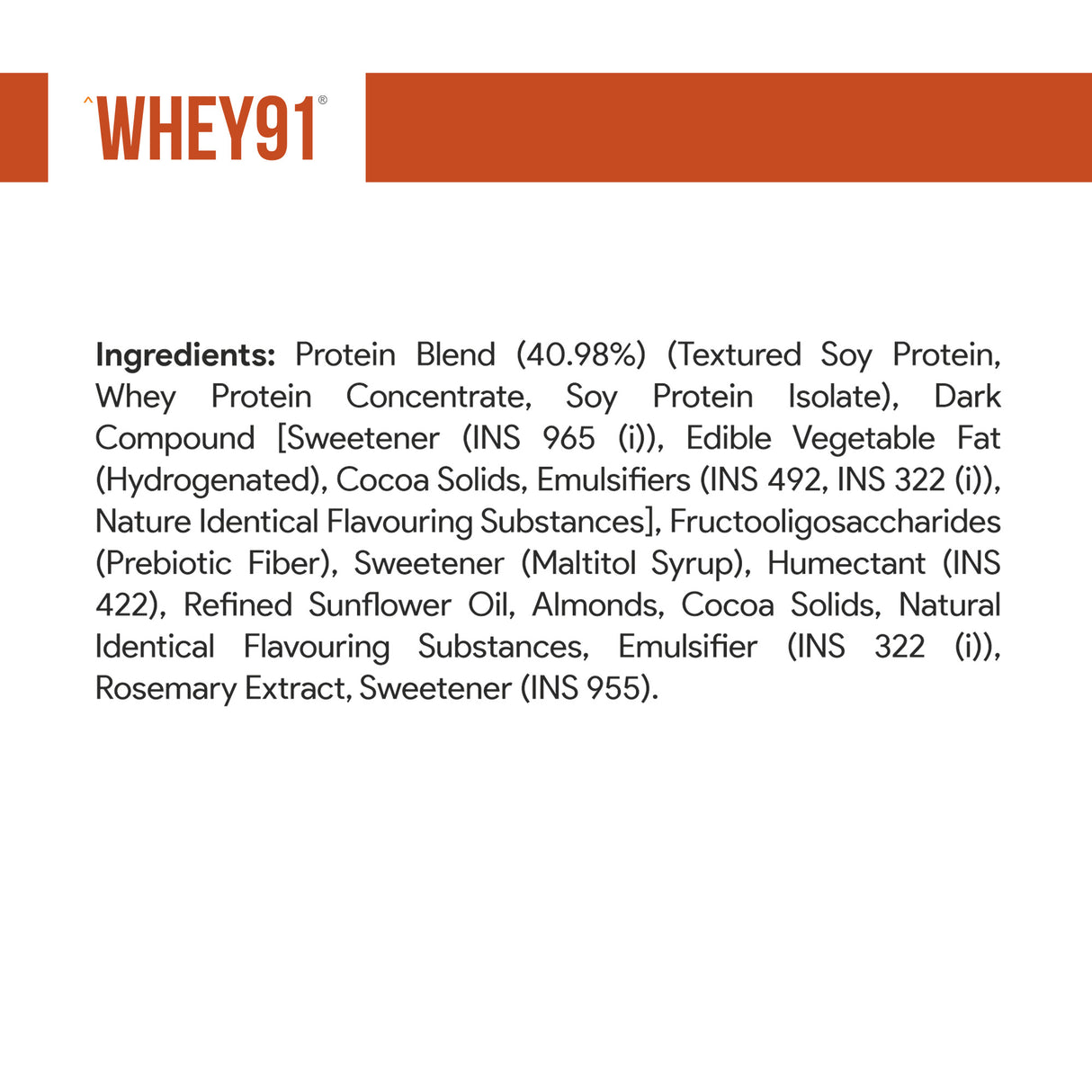 Whey91 Choco Fudge Protein Bars - 20g Protein 7.3 g Fibre (Pack of 6 bars)