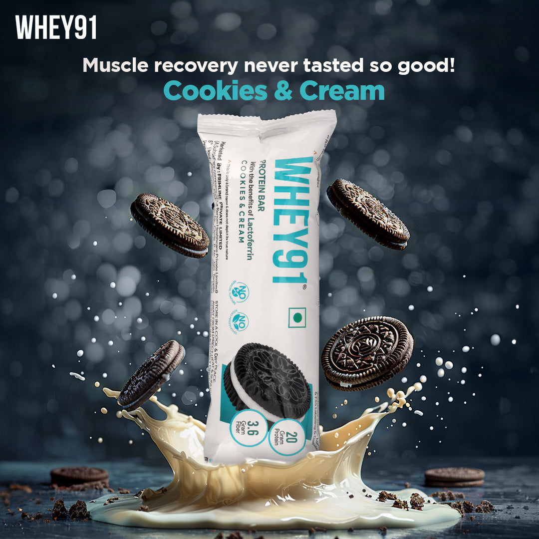 Whey91 Cookies & Cream Protein Bar, 20g Protein & 3.6g Fibre  (Pack of 6 bars)